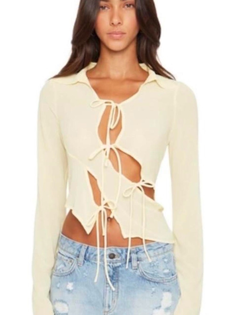 Danielle Guizio Sheer Asymmetric Cutout Blouse